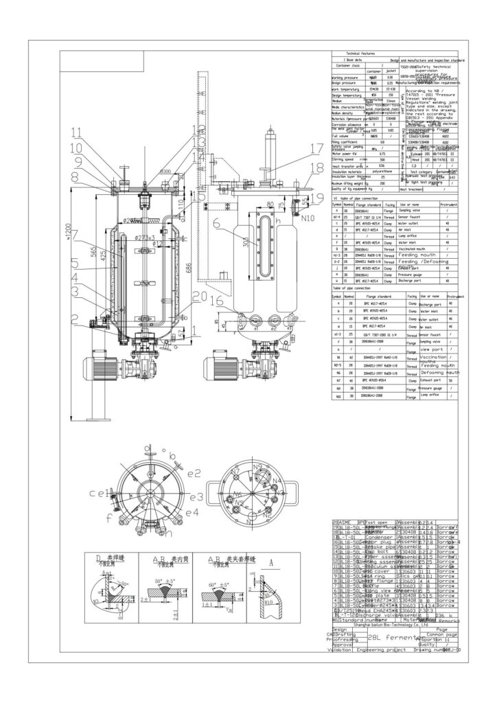 The drawing of 30L magnetic stirring photobioreactor